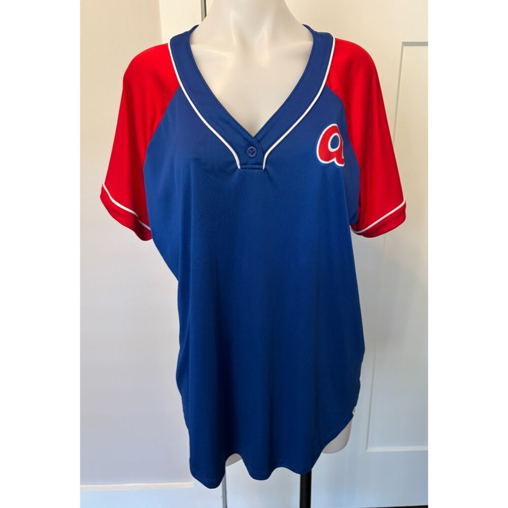 ATLANTA BRAVES Womens T-Shirt TOP Short Sleeves Blue Red FANATICS Size 2XL